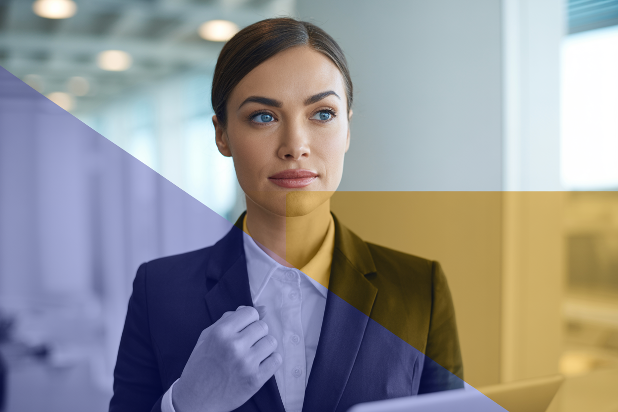 Professional woman with purple-gold gradient