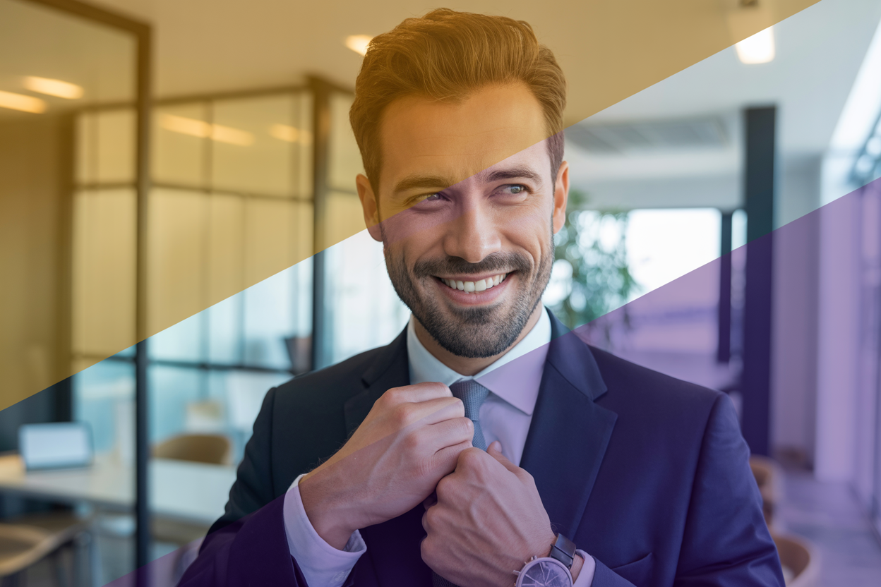 Professional man with gold-purple gradient